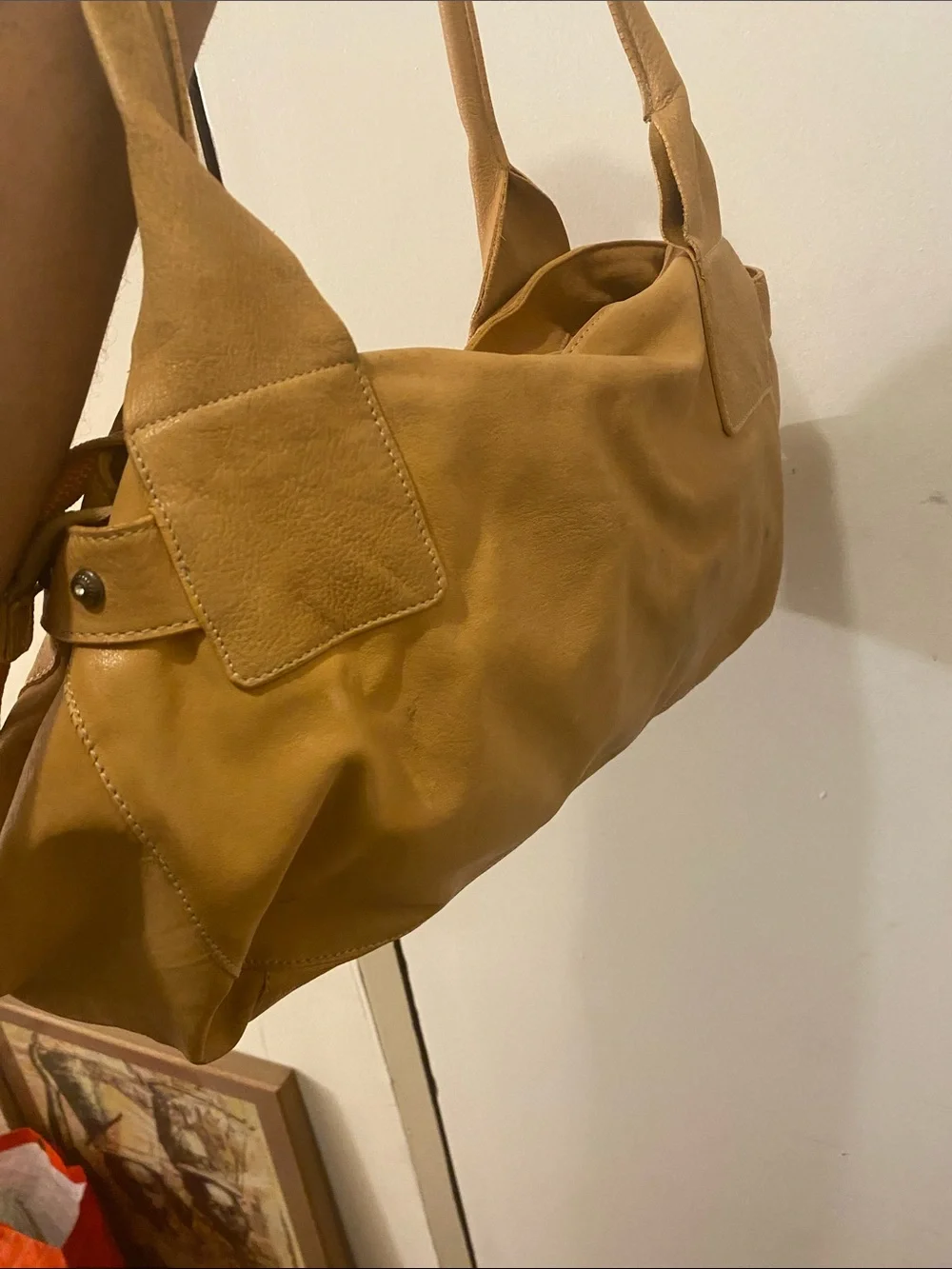 Leather Satchel Handbag in Mustard Yellow - Unbranded